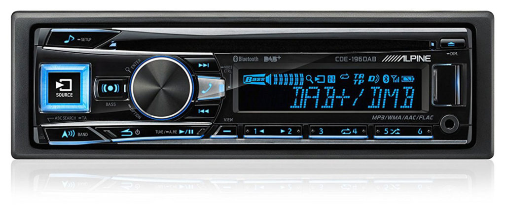 The front panel of Alpine CDE-196DAB best Bluetooth car stereo